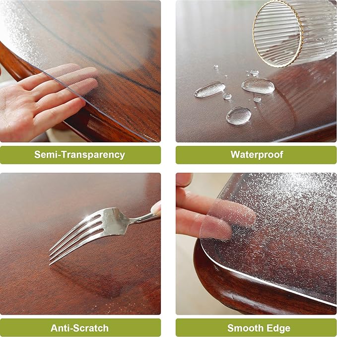 Frosted Clear Table Protector 24 x 48 Inch, 2mm Thick Plastic Table Cover, Waterproof PVC Clear Table Cover Protector, Desk Protector Mat, Writing Desk Pad for Desktop, Coffee & Dining Room Table