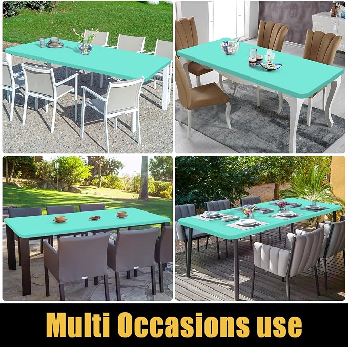 Smiry 4 Pack Rectangle Picnic Table Cloth, Waterproof Elastic Fitted Tablecloths, Washable Polyester Rectangular Patio Table Cover for Camping, Indoor and Outdoor (Aqua, 30"x96")