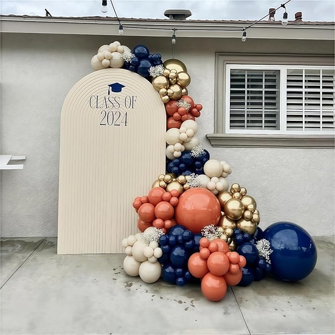 Fall Balloon Arch Kit, 129pcs Burnt Orange Retro Navy Blue White Sand Metallic Gold Fall Color Balloon Garland Arch for Birthday Harvest Autumn Thanksgiving Baby Shower Party Decorations