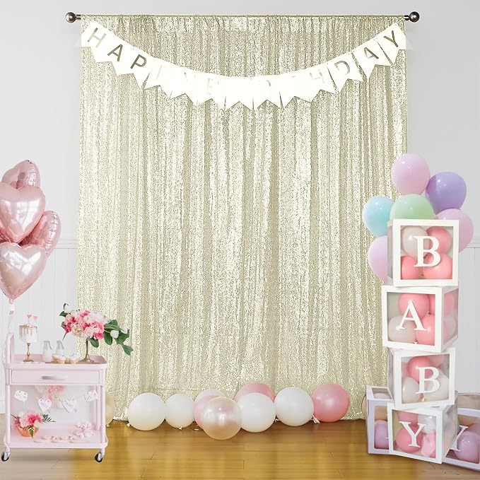 Sugargirl Champagne Sequin Backdrop Curtain 4 Panels 2FTx8FT Glitter Champagne Background Drapes Sparkle Photography Backdrop for Party Wedding Birthday Wall Decoration