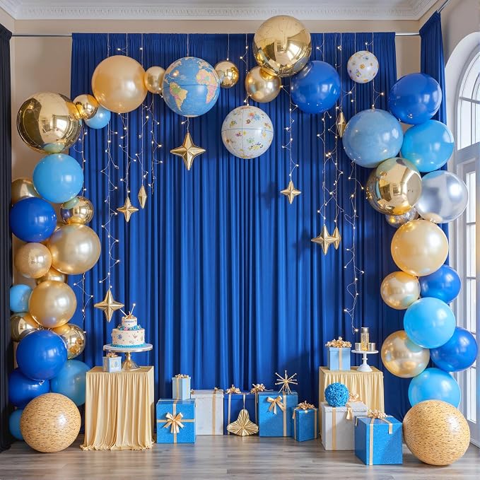 20ftx12ft Wrinkle Free Royal Blue Backdrop Curtain, 4 Panels 12FT Height Royal Blue Wedding Backdrop Drapes, Silky Polyester Back Drop Cloth for Birthday Photography Background Party