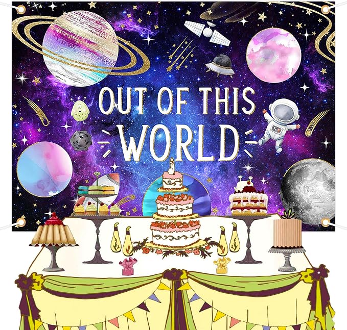 Avezano Space Galaxy Backdrop Out Space Galaxy Planets Astronaut Baby Shower Background for Photography Cosmic Starry Universe Theme Newborn Banner (10x7ft)