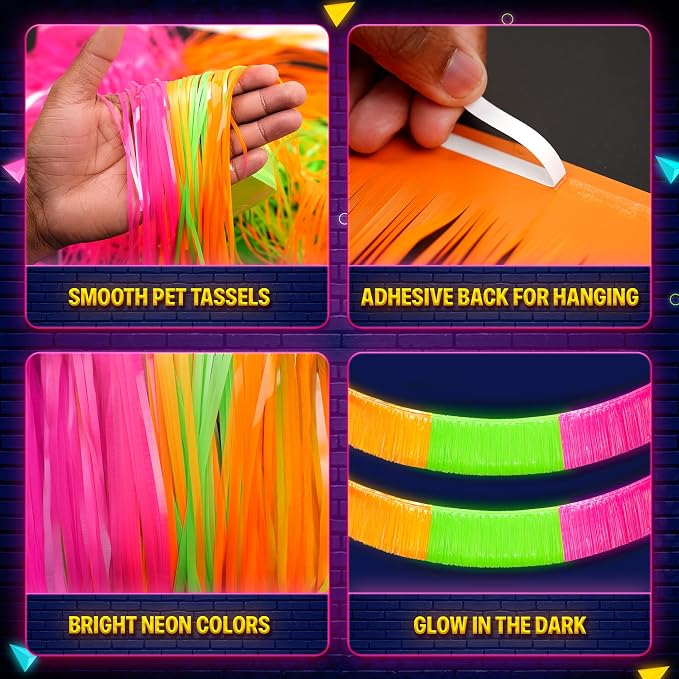 KatchOn, Neon Fringe Banner – 8.2 Feet, Pack of 2 | Neon Banner for Rave Party Decorations, Glow Parties Glow in The Dark Streamers for Birthday, Bachelorette Party