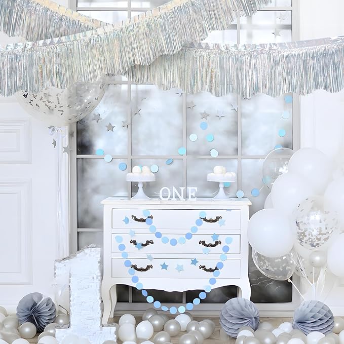 LOLStar Silver Foil Fringe Tinsel Garland, Tinsel Streamers Banner, 6 Pack | 60Ft Tinsel Streamers, Shiny Silver Tinsel Fringe Banner for Wedding, Birthday, Anniversary, Christmas, New Year Party Decor