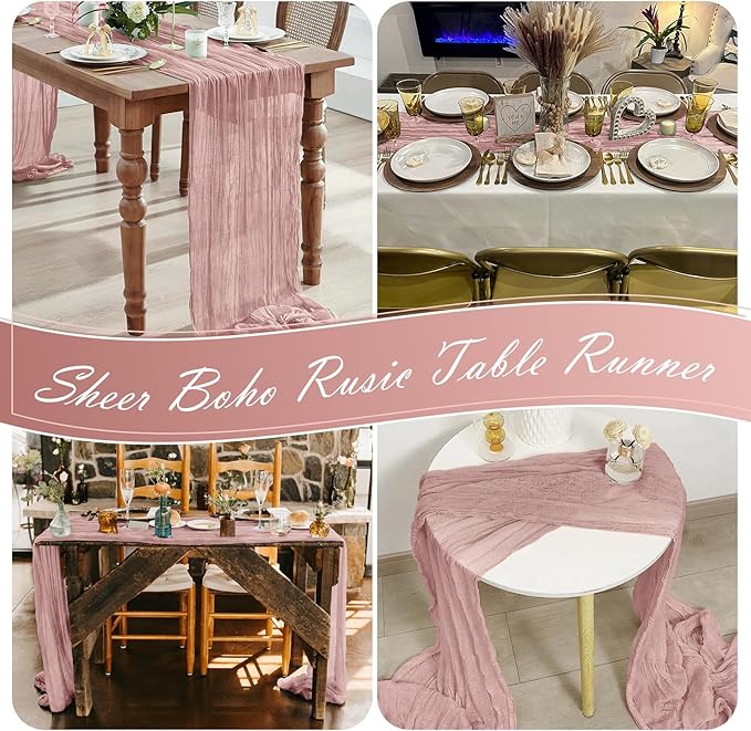15 Pack Dusty Pink Cheesecloth Table Runner 17 x 108 inch Cheese Cloth Table Runners 9ft Pink Table Runner Rustic Romantic Sheer Gauze Runner for Wedding Party Baby Shower Table Decoration