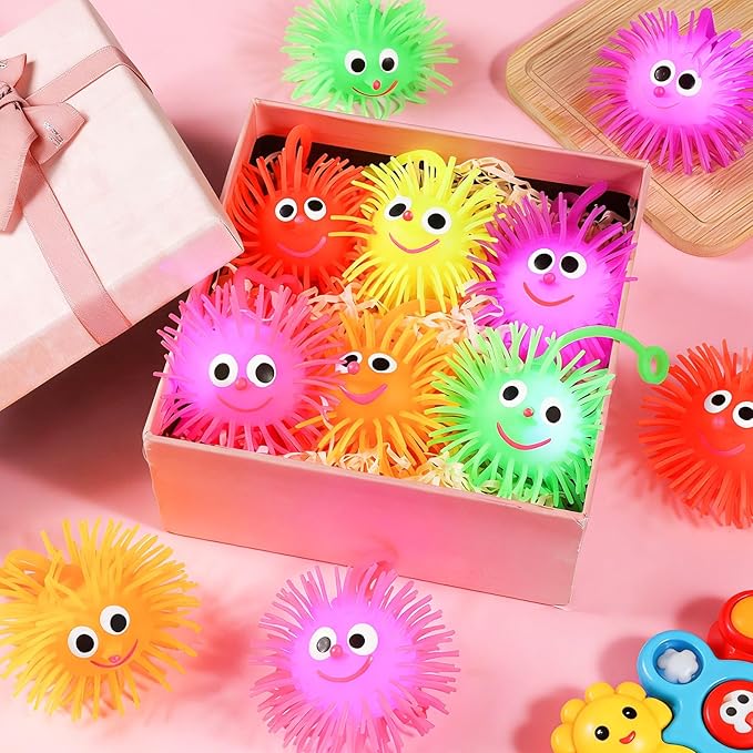 24PCS Light Up Balls for Kids 3.4 inch Puffer Bouncy LED Ball Flashing Sensory Glow in The Dark Toys Bulk Party Favors for Easter Basket Gifts Classroom Stuffer Sprizes Pinata Fillers