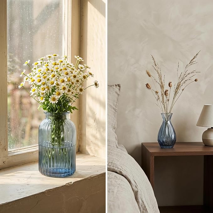 Mini Bud Vases Centerpieces for Tables,Clear Bud Vases for Flowers,Small Flower Vases Suitable for Birthday Party,Anniversary,Wedding Reception,Baby Shower (GradBlue, 12PCS)