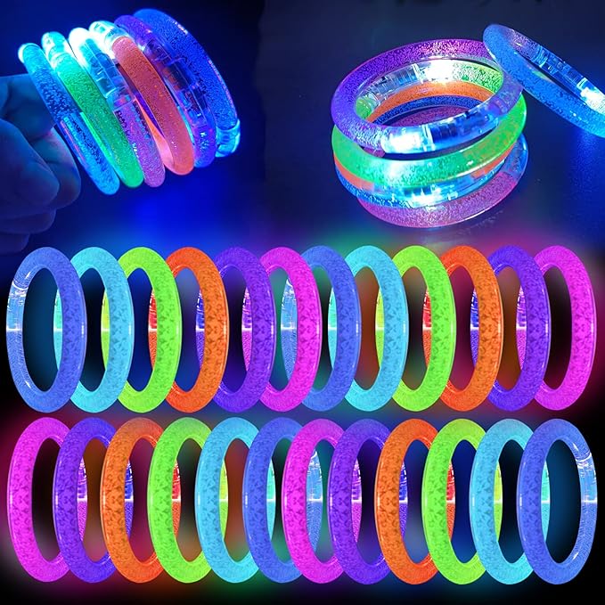 60 Pcs Glow In The Dark Bracelets, 6 Colors LED Bracelets Bulk for Adults, Glow Neon Party Supplies for Carnival Halloween Christmas Birthday Wedding