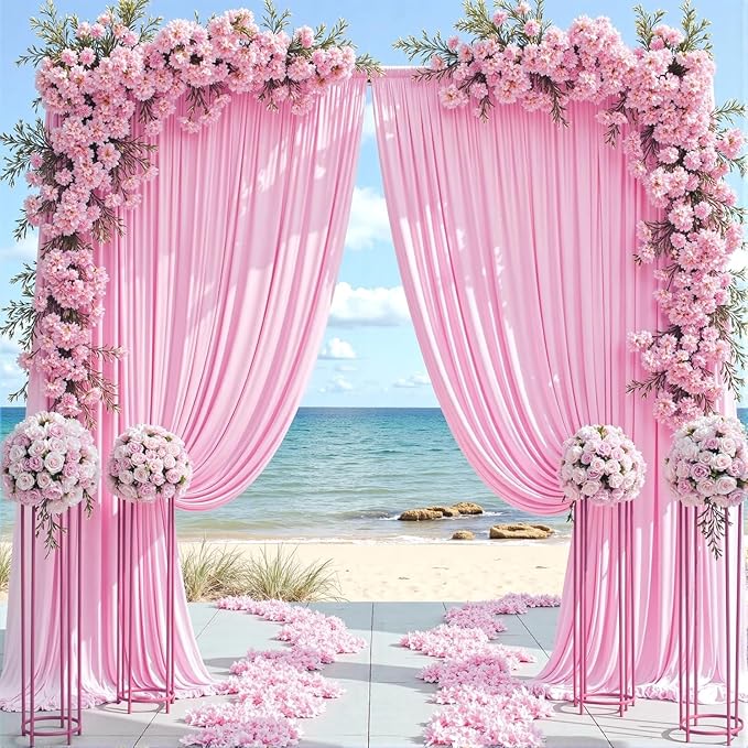 10ft x 10ft Wrinkle Free Pink Backdrop Curtains for Parties, Polyester Baby Pink Backdrop Drapes 2 Panels 5x10ft for Wedding Girl Birthday Party Photography Background