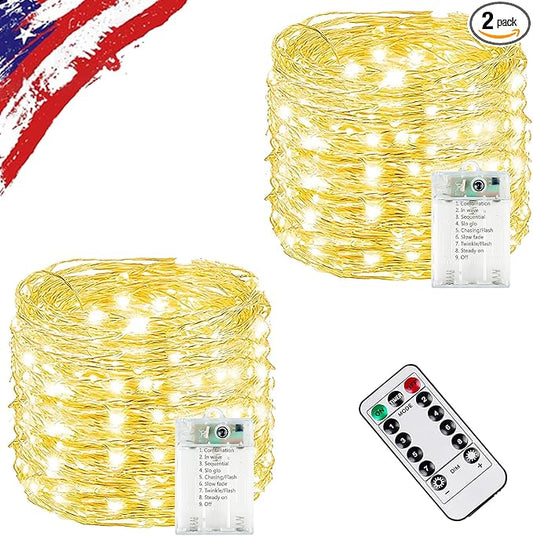2 Pack Total 40FT 120LED Fairy Lights Battery Operated with Rmote, Waterproof Twinkle Lights with Timer Indoor Outdoor, Cuttable String Light for Bedroom, Classroom, Wedding, DIY, Christmas Decor