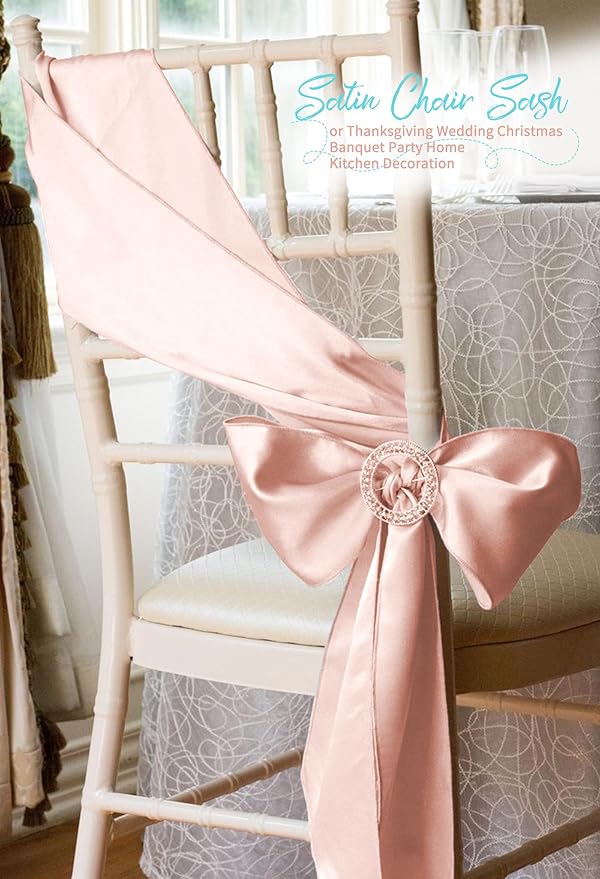 120 PCS Rose Gold Satin Chair Sashes, Ties Bows Designed Chairs Decorative, Chair Cover Sashes for Thanksgiving Wedding Christmas Banquet Party Home Kitchen Decoration (7 x 108 inch)