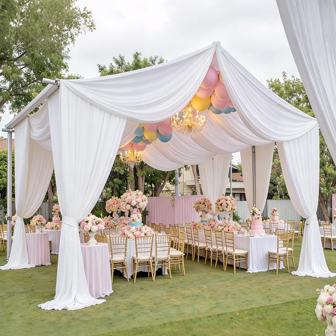 6 Panels 5×40ft White Ceiling Drapes for Wedding, Wrinkle Free Thick Polyester 40ft Extra Long Ceiling Curtains Draping Arch Drapery for Birthday Party Event Tent Canopy Venue Decoration