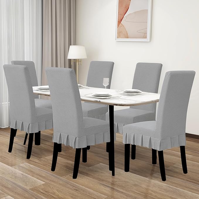 Easy-Going Dining Chair Covers Stretch Parsons Chair Slipcover with Skirt Chair Covers for Dining Room Restaurant Banquet (8 PCS, Light Gray)