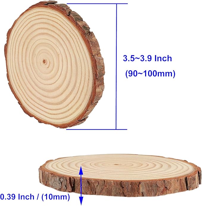 30 PCs 3.5-4 Inch Wood Slices for Crafts,Unfinished Wood Rounds with Bark, Round Wooden Discs Circles for Christmas Ornaments Wedding Rustic Decoration DIY Handcrafts Arts