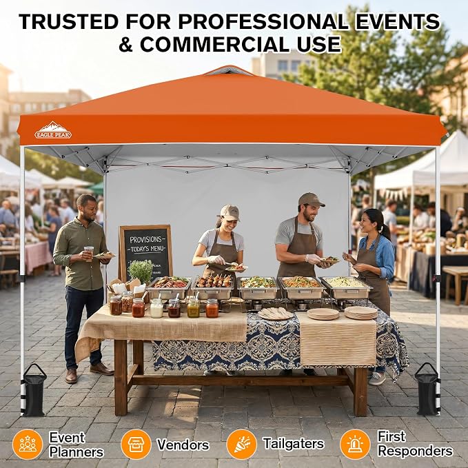EAGLE PEAK Commercial Canopy 10x10 Pop Up Canopy Tent with 1 Sidewall, Easy Setup Heavy Duty Instant Event Shelter for Vendors & Markets, Outdoor Sun Shade, Orange