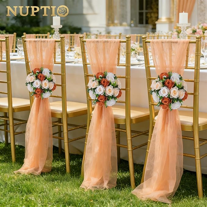 NUPTIO Terracotta Flower Ball Centerpieces: Artificial Rose Kissing Balls for Wedding Party Tables - 2 Pcs Faux Silk Floral Arrangements for Fall Home Thanksgiving Event Dining Decorations