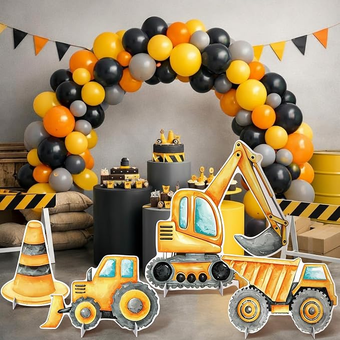 4 Pcs Construction Party Decoration Large 23.62 Inch Construction Cardboard Cutout, Truck Themed Birthday Decorations Photobooth Props Backdrop Yard Signs for Lawn Garden Classroom Decor