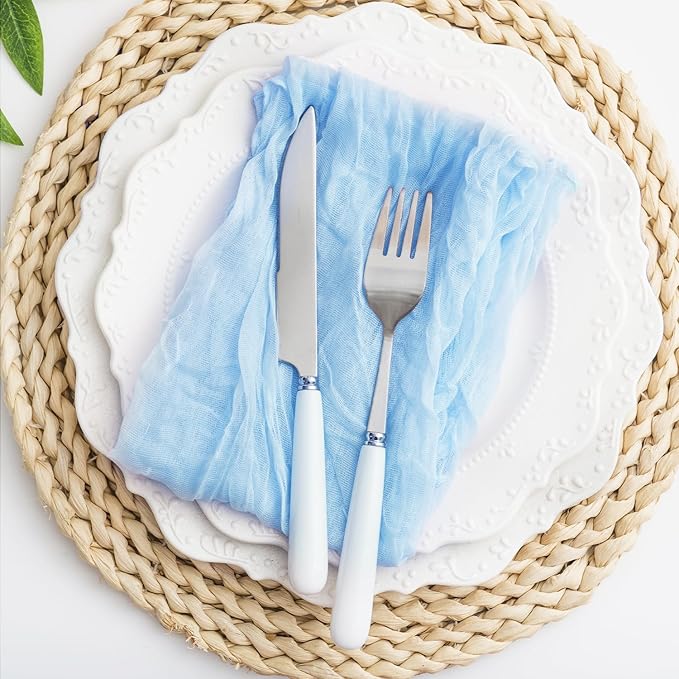 Baby Blue 100 Pack Cheesecloth Napkins Washable 21x21 Inches Baby Blue Cloth Napkins Set of 100 Bridal Baby Shower Dinner Table Napkins for Wedding Rustic Boho Cotton Gauze Summer Party Table Decor