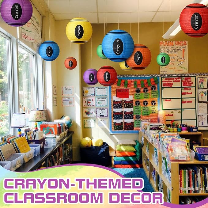 Retisee 12 Pcs Back to School Classroom Crayon Paper Lanterns 10 Inch Crayon Classroom Hanging Decor for First Day of School Kindergarten Welcome Party Supplies