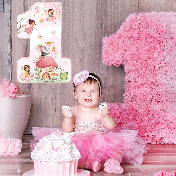 Blosssound Fairy Piñata Fairy 1st Birthday Decorations Supplies Flower Number One Princess Piñata Set with Stick Blindfold for Wonderland Garden Theme Baby Shower Celebration Decor(Birthday)