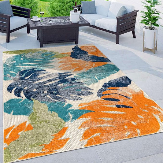 Rugshop Arles Palm Floral Leaves Non-Shedding Rug for Patio Deck Backyard Indoor/Outdoor Area Rug 5' x 7' Multi