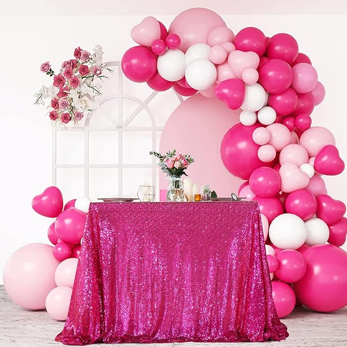 PartyDelight Hot Pink Sequin Tablecloth 50x80 Inch Rectangle Table Cloth Glitter for Party Baby Shower Christmas Decorations