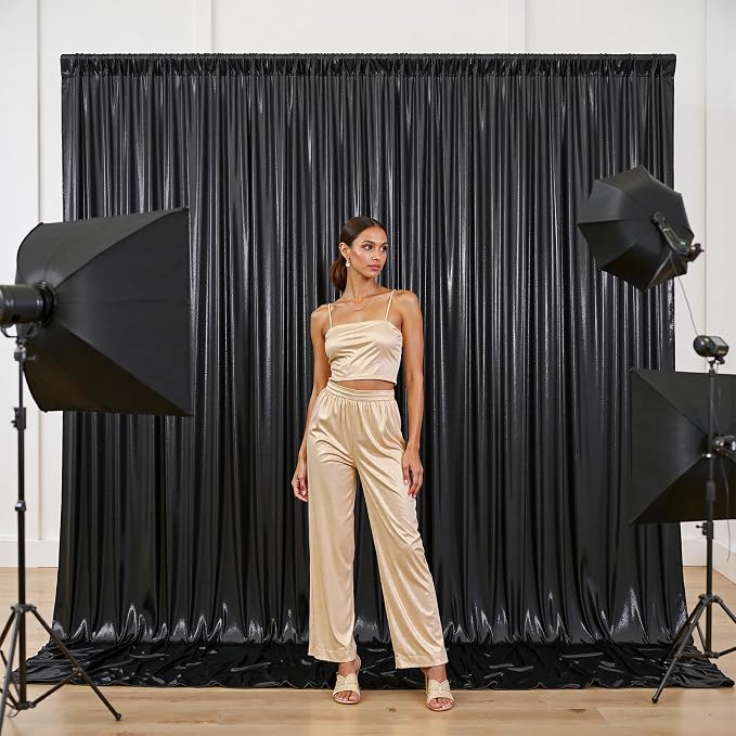 20x10FT Black Sequin Backdrop Curtain for Party - 4 Panels 5x10FT Wrinkle-Free Shimmer Drapes for Birthday, Wedding, Christmas, Decorations & Photography