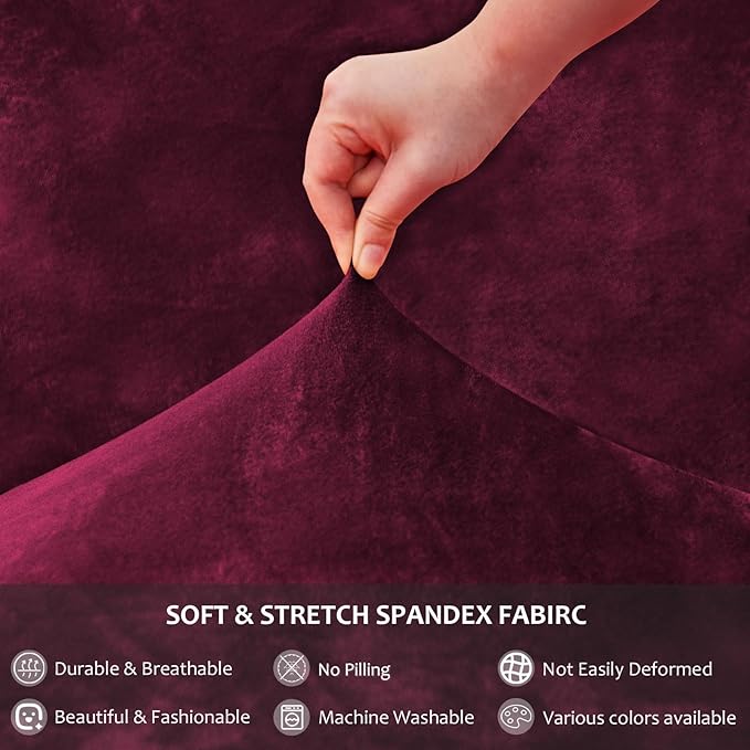 NICEEC Spandex Chair Covers for Dining Chairs Covers Set of 2 Removable Dining Room Chair Covers with Skirt Parson Chair Slipcovers Washable Chair Protector for Kitchen Wedding Party(Wine Red)