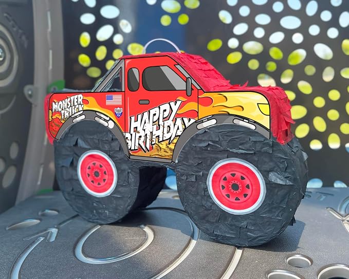 Jergrim Monster Truck Piñata, 4 Piece Set, perfect for Kids Birthday Parties, Race Car Party Supplies fits piñata candy and party favors (16”X10”) Durable!