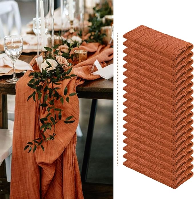 Showgeous 18 Pack Terracotta Cheesecloth Table Runner, 10FT Long Semi-Sheer Boho or Rustic Gauze Table Runner Wedding Table Decor for Wedding Arch Draping Bridal Shower Holiday Party