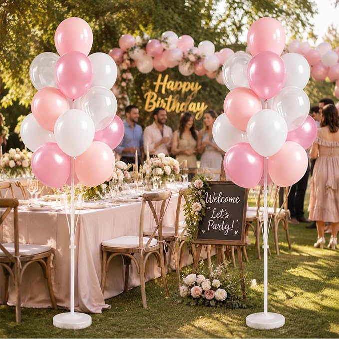 Balloon Column Kit for Floor-Balloon Columns with Stand,Clear Pastel Pearl Pink Balloon Base&Pole Tower Backdrop Decoration for Wedding,Bridal Baby Shower,Birthday Party,Bachelorette
