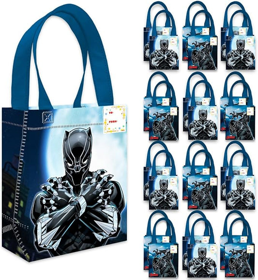 Black Panther Party Favor Bags Set – 24 Pack 8" Marvel Goodie Bags for Kids Bulk Reusable Mini Totes | Avengers Black Panther Birthday Party Supplies