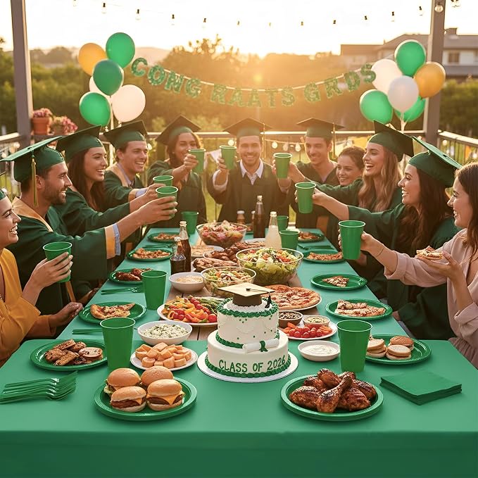 Green Plastic Plates for Party,50 Guest - 7&9inch Plates,Napkins,Forks,Cups & Tablecloths,Disposable Party Supplies for Birthday,Picnic,Christmas,Summer Activities