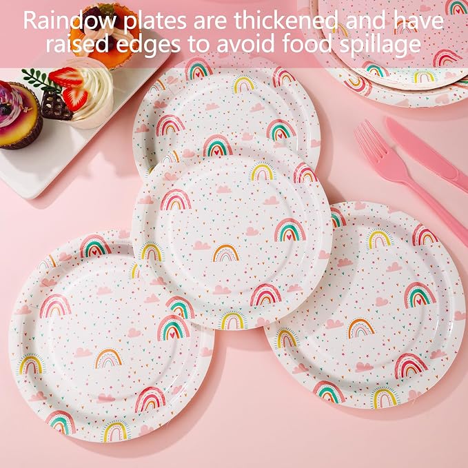 Boho Rainbow Birthday Decorations for Girl, 168Pcs Rainbow Plates and Napkins Party Supplies, Rainboww Party Plates Serve 24,Baby Shower for 1st 3rd 4th 5th Girl Birthday Decorations