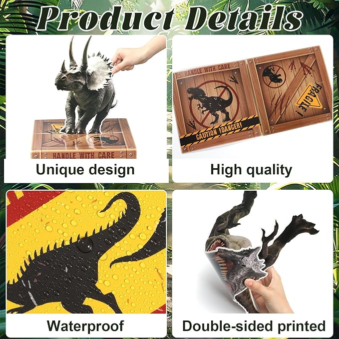 33Pcs Dinosaur Party Decorations Set Jungle Dino Door Banner 12 Inch Dinosaur Theme Boxes Dino Paper Signs Cutouts Party Favor Boxes for Tropical Jungle Safari Birthday Baby Shower Photo Booth Props