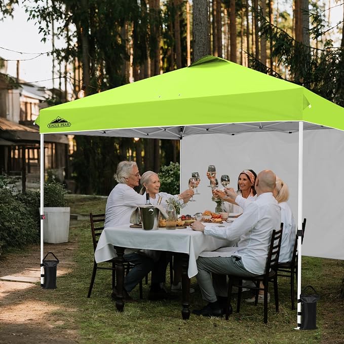 EAGLE PEAK Commercial Canopy 12x12 Pop Up Canopy Tent with 1 Sidewall, Easy Setup Heavy Duty Instant Event Shelter for Vendors & Markets, Outdoor Sun Shade, Neon Green