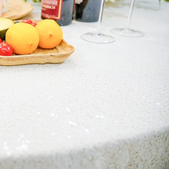 White Glitter Tablecloth 132'' Tablecloth Round Sequin Table Cloth Party Tablecloth Outdoor Table Cover Sequin Table Cloths for Birthy Wedding Party Decorations