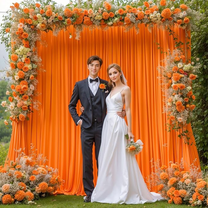 Orange Backdrop Curtains 4 Panels - Wrinkle-Free Polyester Photography Drapes for Baby Shower & Birthday Party - 16 X 10FT