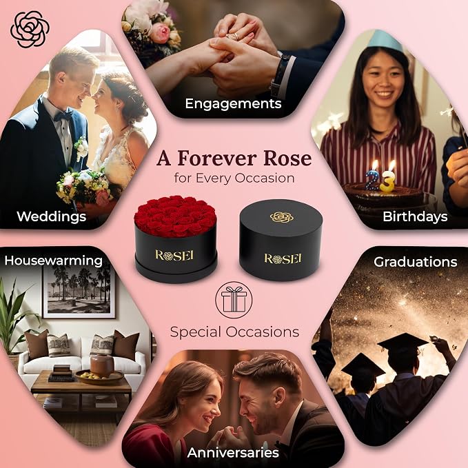 ROSEI Forever Preserved Roses in a Box| Real Forever Flowers, Lasting 1-3 Years, Elegant Floral Decor & Gift for Anniversaries, Birthdays & Special Occasions, 27 Flower Bouquet Preserved in a Box