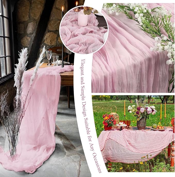 20 Pack Light Pink Cheesecloth Table Runner 10FT Long Boho Gauze Fabric Table Runner Vintage Rustic Sheer Runners for Wedding Party Bridal Baby Shower Table Decorations