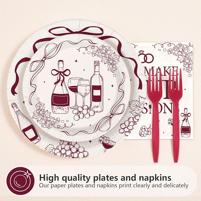96 Pcs Vino Before Vows Bachelorette Party Decorations Vino Before Vows Plates and Napkins Let's Make Pour Decisions Tableware Set for Bridal Shower Bachelorette Party Supplies, Serves 24
