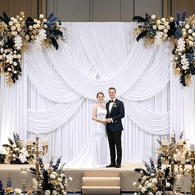 30 ft x 10 ft Wrinkle Free White Backdrop Curtain for Parties, Polyester Photo Backdrop Drapes 6 Panels 5x10ft Curtains for Weddings Birthday Party Photography Background Baby Shower
