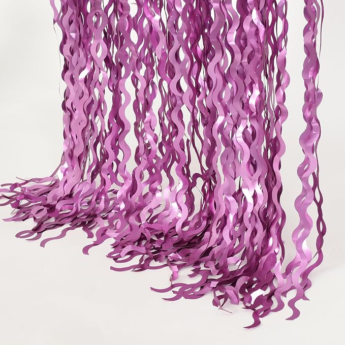 Purple Foil Curtains - 4 Pack 3.3 ft x 6.6 ft Wavy Fringe Curtain Backdrop for Party Photo Booth Props Decoration Mermaid Euphoria Themed | Purple Streamers for Mardi Gras Decorations