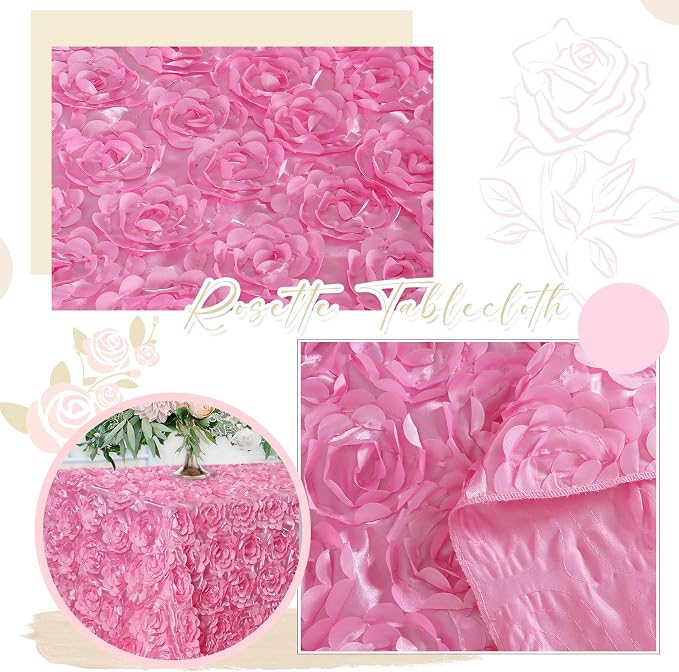 Fanqisi Pink Rosette Tablecloth 90x156 Inches Girls Baby Showe Tablecloth for Birthday Cake Table Top Decorations