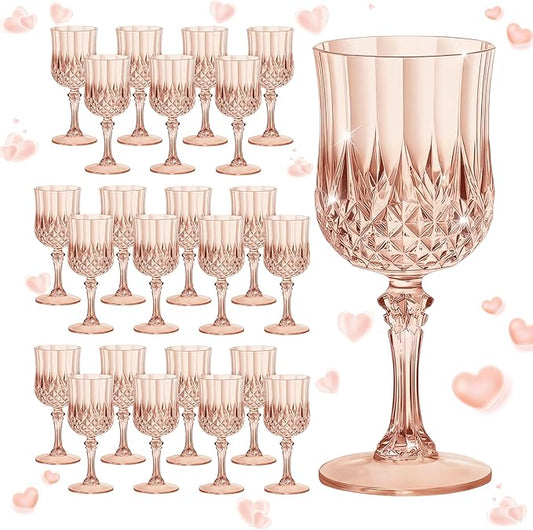 7OZ Plastic Wine Glasses, Reusable Vintage Goblets Unbreakable Drinking Glasses Crystal Water Cups Champagne for Wedding, Parties (24, Rose Gold)