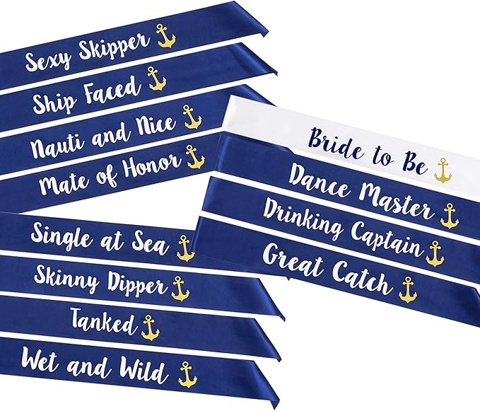 Last Sail Before the Veil” Bachelorette Sashes | 12 Pack | 1 Bride to be Sash and 11 Bride Tribe Sashes with Fun Nautical Phrases