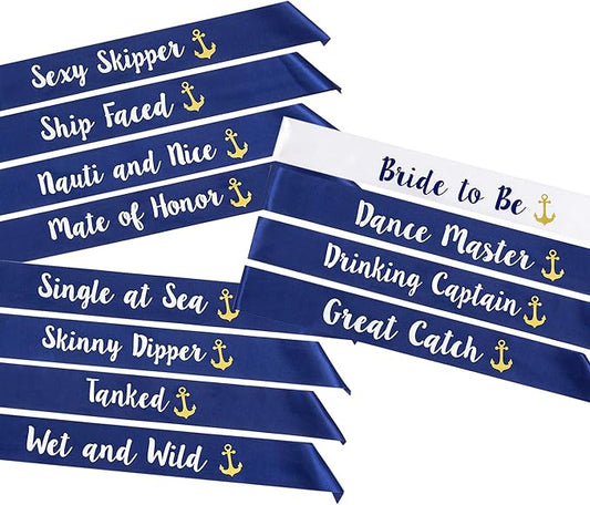 Last Sail Before the Veil” Bachelorette Sashes | 12 Pack | 1 Bride to be Sash and 11 Bride Tribe Sashes with Fun Nautical Phrases