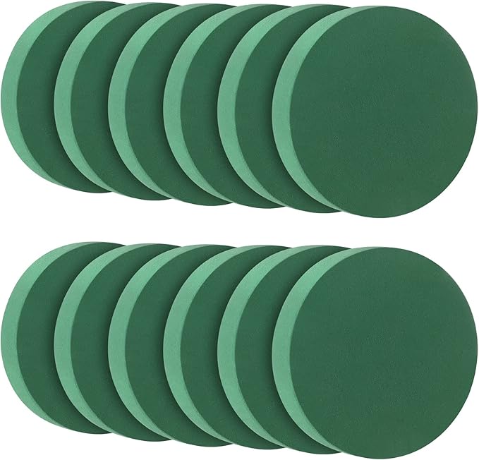 Maitys 12 Pieces Round Floral Foam Wet Green Flower Foam DIY Flower Arrangement Kit for Aisle Wedding Party Decoration (6.5 x 6.5 x 1.57 Inches)