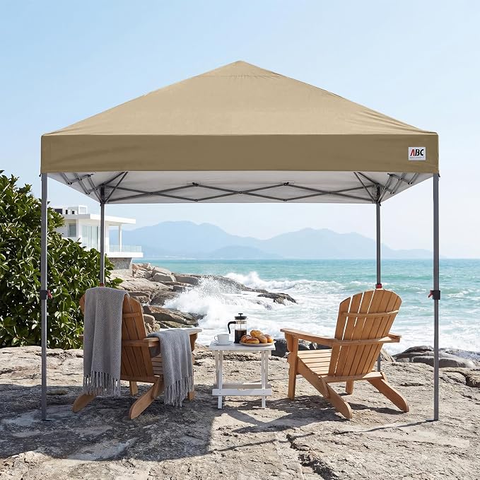 ABCCANOPY 8x8 Pop Up Canopy Tent, Easy Setup Instant Shelter with Wheeled Bag, Heavy Duty Outdoor Canopy for Beach, Market, Backyard, UV Protection, Outdoor Weather Protection (Khaki, 8x8)