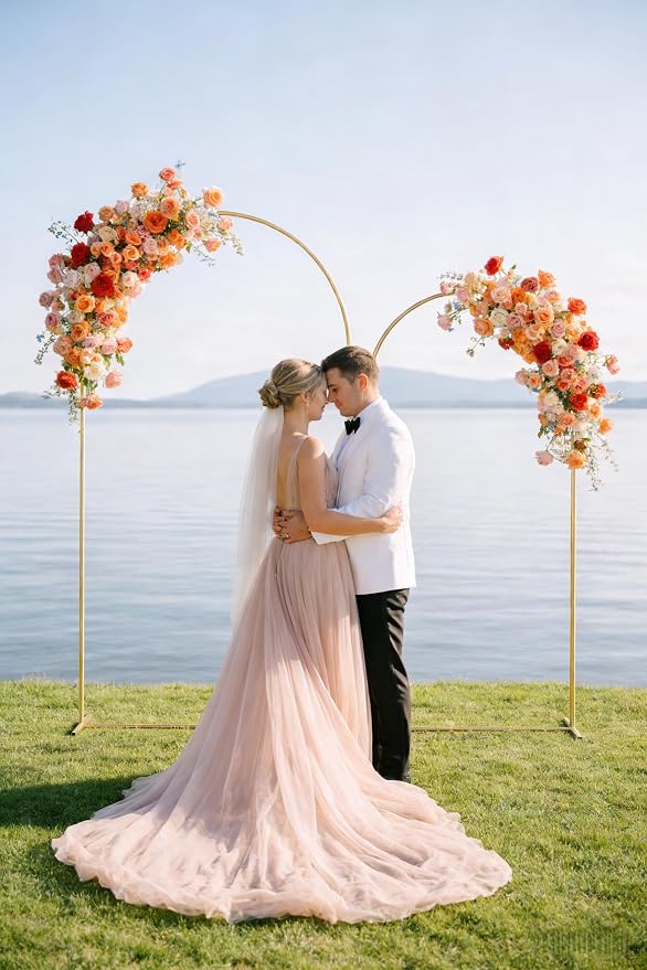 Gold Arch Backdrop Stand Set of 2(7.2FT/6FT),Wedding Arch Backdrop Stand,Balloon Arch Stand Metal Frame for Birthday Wedding Baby Shower Party Garland Ceremony Decor